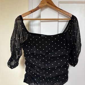 Anthropologie Black and White Polka Dot Blouse